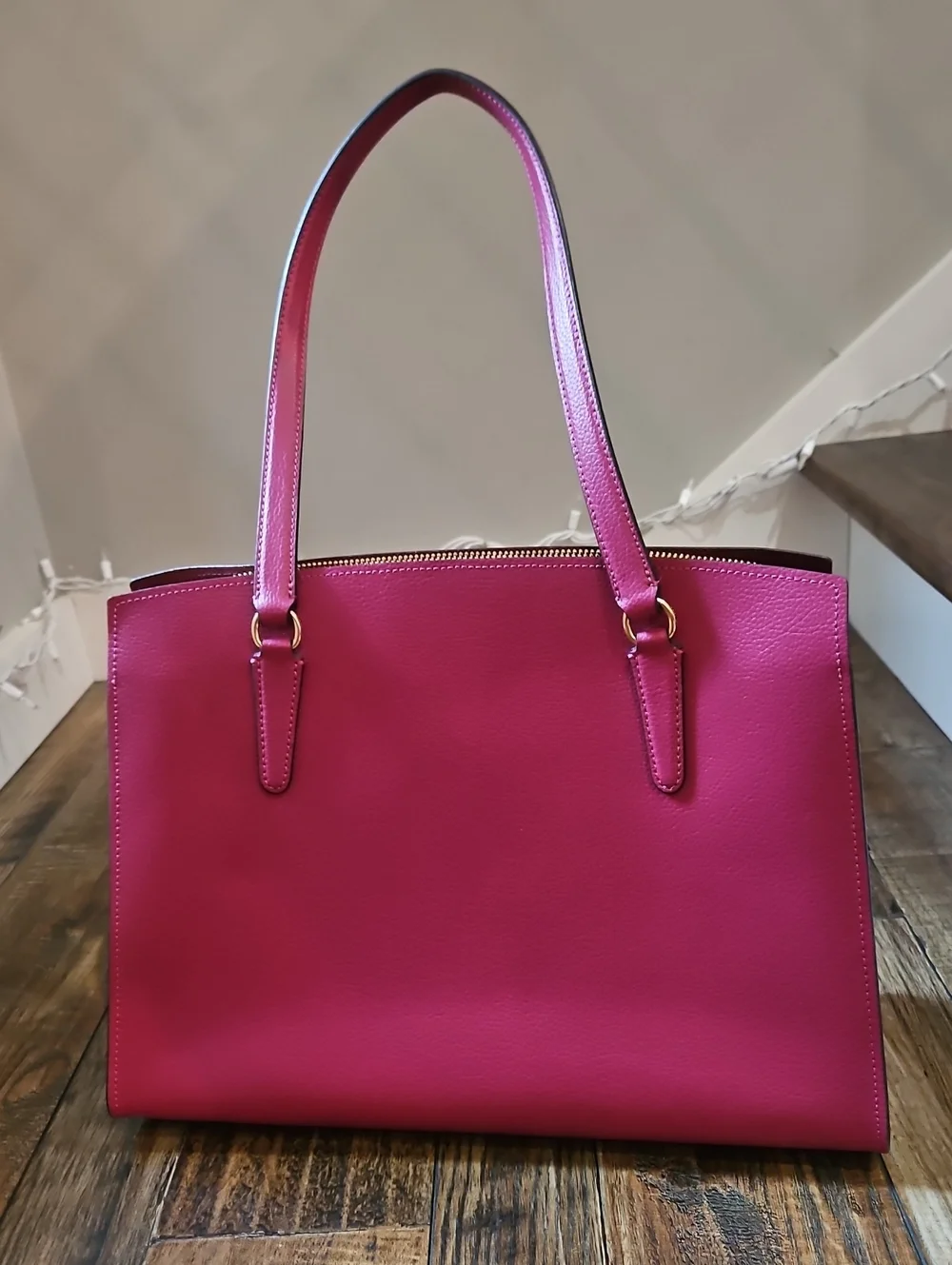Coach Magenta Leather Tote with Gold-Tone Hardware